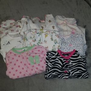 3-6 Months Girls PJ's .8 Sleepers 1 Hat